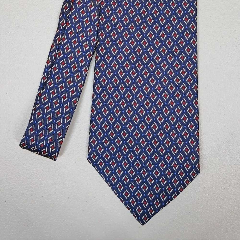 Lauren Ralph Lauren Necktie Mens OS Navy Blue Silk Geometric Diamond Pattern